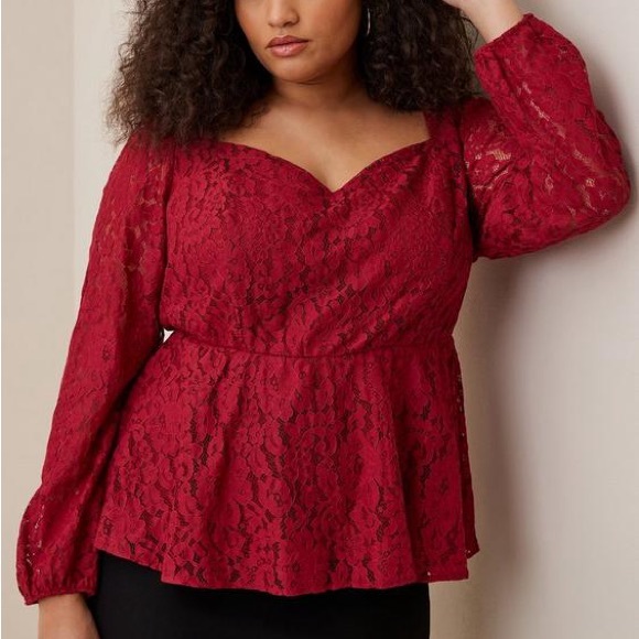 torrid Tops - 🍂CLEAROUT Torrid Peplum Lace Puff Sleeve Top